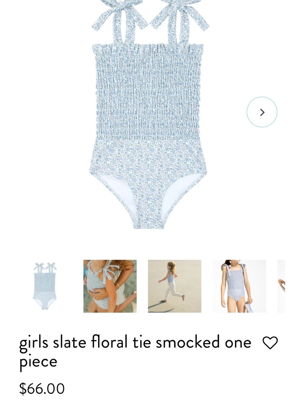Minnow Girls Slate Floral Tie Smocked One-Piece Swimsuit